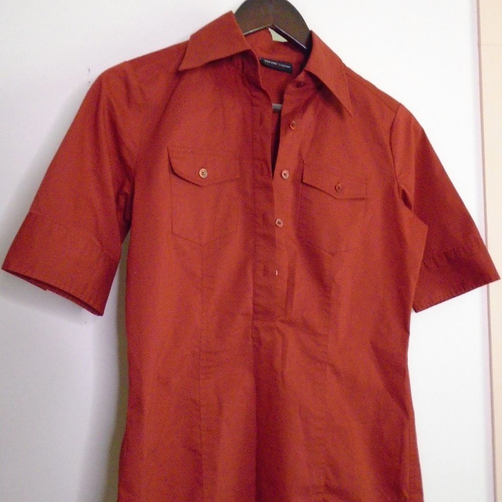 Button Up Tailored Blouse Elbow Sleeve